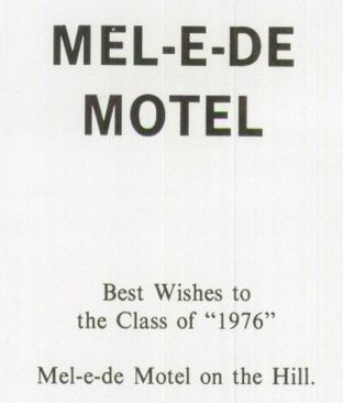 Hollywoods Motel (Mel-E-De Motel) - 1976 Newberry High Yearbook Ad